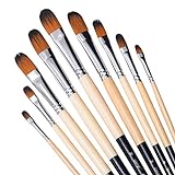 Artist Filbert Paint Brushes Set,9 Pcs Professional Painting Kits with Long Handle Soft Nylon Hair Filbert Brushes for Acrylic Oil Watercolor Gouache