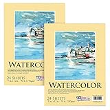 U.S. Art Supply 9' x 12' Premium Heavyweight Watercolor Painting Paper Pad, Pack of 2, 24 Sheets Each, 90 Pound (190gsm) - Cold Pressed, Acid-Free, Wet, Dry & Mixed Media - Artists, Students, Adults