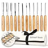 Schaaf Wood Carving Tools Set of 12 Chisels with Canvas Case | Wood Chisels for Woodworking | Wood Working Tools and Accessories | Wood Carving Chisels | Razor Sharp CR-V 60 Steel Blades | Wood Chise