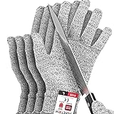 FORTEM Cut Resistant Gloves, 4 Gloves, Level 5 Protection Cutting Gloves For Oyster Shucking, Kitchen Work Gloves for Chefs, Food Grade, EN388 Certified (Large)